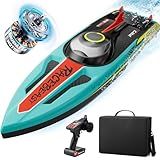 TOPCHOIC Brushless RC Boat 40+MPH, Remote Control Boats for Adults Kids, 19" Big Racing Boat for Salt Water Lake River with Self-Righting, LED Lights, Fishing Function Fast High Speed with Carry Bag