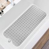 TEESHLY Bathtub Mats for Shower Tub, Extra Long Non-Slip 39 x 16 Inch Bath Mat with Drain Holes and Suction Cups, BathMat for Bathroom with Machine Washable (Clear Grey)