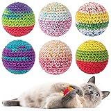 Retro Shaw Cat Toys Balls, Yarn Cat Ball with Bell Inside, Interactive Kitten Toys for Indoor Bored Cats, Handmade Crochet Kitty Ball 6 Pack