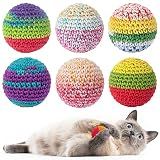 Retro Shaw Cat Toys Balls, Wool Yarn Cat Ball with Bell Inside, 6Pcs