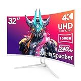 CRUA 32" 4K 240Hz Curved Gaming Monitor, 1500R, FreeSync, Speakers, White