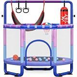 Yohood 55" Trampoline for Kids with Enclosure, 6-in-1 Toddler Trampoline Indoor Outdoor, ASTM Certified Full Anti-Rust Tube with Adjustable Gymnastics Bars for Boys Girls Ages 3-10