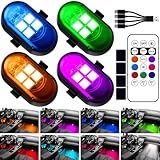 Upgraded Wireless LED Lights for Car, Rechargeable Interior Car Lights with 8 Colors Brightness Adjustable, 12H Battery Life, Remote Control, Mini Strobe Lights for Vehicle Motorcycle Bike Decor