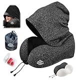 Travel Pillow with Extra Large Hood for Airplane Long Flights Privacy and Comfort Memory Foam with Skin-Friendly Cover for Road Trip Head&Neck Support for Plane Office Cars Sleeping & Rest (Grey)