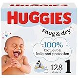 Huggies Size 1 Diapers, Snug & Dry Newborn Diapers, Size 1 (8-14 lbs), 128 Count, Packaging May Vary