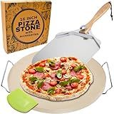 Round Pizza Stone for Oven 16 inch - Large Pizza Stone for Grill with Handles, Metal Pizza Peel & Dough Tool - Baking Stone for Bread - Oven Stones - Pizza Making Set