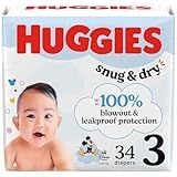 Huggies Size 3 Diapers, Snug & Dry Baby Diapers, Size 3 (16-28 lbs), 34 Count, Packaging May Vary
