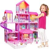 beefunni Doll House, Dollhouse with 4 Stories-11 Rooms, 2 Dolls and Lights