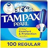 Tampax Pearl Tampons Regular Absorbency, with Leakguard Braid, Unscented, 50 Count x 2 Packs (100 Count Total) (Packaging May Vary)