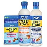 API Aquarium Starter Bundle Pack: One (1) Quick Start 16 oz., one (1) Stress Coat 16 oz., one (1) Aquarium Salt 16 oz.