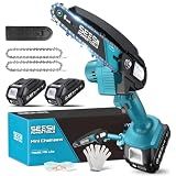 Seesii Mini Chainsaw, 6-inch Mini Chainsaw Cordless, Handheld Electric Power Chain Saw with 2 Batteries, for Tree Trimming Wood Cutting, Best Gifts for Father, Dad, Husband, Men