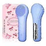Silicone Face Scrubber, Waterproof Electric Facial Cleansing Brush for Men & Women, Rechargeable Face Scrubber with 5 Modes for Deep Cleansing, Exfoliating, Massage (Blue)