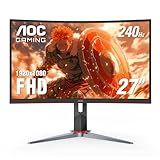 AOC C27G2Z 27" Curved Frameless Ultra-Fast Gaming Monitor, FHD 1080p, 0.5ms 240Hz, FreeSync, 2x HDMI 2.0, 1x Display Port, Height Adjustable, Xbox PS5 Switch Ready, 3-Year Zero-Bright-Dot