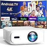 [Built-in-Apps] 4K Short Throw Smart Mini Projector with WiFi 6 and Bluetooth, Auto Keystone Outdoor Movie Projector, Big Screen Home Portable Projector for Phone/Laptop/HDMI (APP Version)