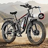 PUJH 6000W Dual Motor Ebike for Adults 60V Fast Electric Bike for Men Women 45 MPH,Up to 100 Miles,24" Fat Tire Suspension Electric Bike for Snow Off-Road Commuter Mountain E-Bike PU364 (Black)