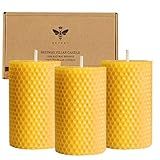 Beeswax Pillar Candles Set of 3 - Handmade Pure Beeswax Rolled Candles for Gift & Home Decor (2×3.3 in)