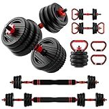 SCEPKN Adjustable Dumbbell Set, 10/20/30/45/70/90lbs Free Weight Set with Connector, 5 in1 Dumbbells Set Used as Barbell, Kettlebells, Push up Stand,Weight Plate, Fitness Exercises for Home Gym Suitable Men/Women