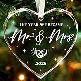 Wedding Gifts, Mr and Mrs Gift,Bridal Shower Gifts,Wedding Gift for Couples 2025, Just Married for Newlywed Couple, Bride,Crystal Glass First Christmas Married Ornament
