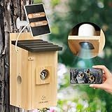 Smart Bird House with AI Identify Camera, 1080P Birdhouse Camera Solar Powered, Bird Houses for Outside Switch to Night Vision Automatically, 2.4G WiFi App to Observe Bird Activities in Real Time