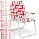 Sekey Camping Chair, Beach Chair for Adults with Highback, Folding Lawn Chair with Webbed Airflow Mesh, Patio Chair with Rust-Proof Coating, Webbed Lawn Chair for Outdoor, Fishing, Backyard, Red
