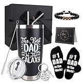 CAKKA Dad Gifts, 8PCS Fathers Day Gift Includes 20oz Tumbler with Lid Straw Brush Socks Bracelet Key Chain Thanks Card Gift Box, Best Dad Ever Gifts from Daughter Son Kids for Christmas Birthday
