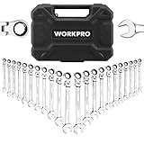 WORKPRO 22-Piece Ratcheting Wrench Set, Flex-Head Ratchet Combination Wrench Sets with Organizer Box, 72 Teeth, Metric 6-18mm & SAE 1/4-3/4"