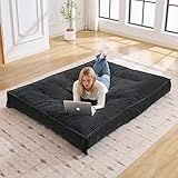 Futon Mattress Full Size 8",Foldable Futon Sofa Couch Bed,Floor Mattress Thick High Density Shredded Foam(Frame Not Included),Medium Firm Japanese Style Sleeping Pad for Guest Bedroom Living,Black
