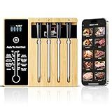 Smart Wireless Meat Thermometer 4 Probes, Bluetooth Food Thermometer, Remote Tracking and Real-Time Readings from Apps, for iOS and Android, for BBQ, Grill, Smoker, Nigogor Heat-Resistant Probes