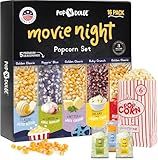 Pop n' Dulge Popcorn Movie Night Supplies 16 pcs Gift Set, 5 Gourmet Popcorn Kernels, 5 Seasoning Variety Packs Non-GMO Kosher Snacks, Great Housewarming Family Date Night Gifts Basket Ideas For Him Her