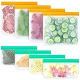 TROUSKAIG Silicone Storage Freezer Bags, 4 Reusable Sandwich Bags + 4 Reusable Snack Bags, Leakproof Food Storage Containers for Picnic, Work, Home Use