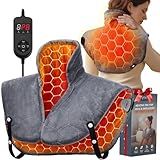Far Infrared Heating Pad for Neck and Shoulders and Back - 6X Deeper Pain Relief, Graphene 30s Fast Heat, 8 Heat Setting, 16 Timer, Automatic Memory, Weighted Heating Pads Gift for Women&Men (Grey)