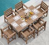 SERWALL 7 Pcs Outdoor Dining Set, 1 Umbrella Hole Table & 6 Chairs, Brown