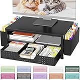 OPNICE Desk Organizers and Accessories, Computer Monitor Stand Riser with Drawer and 2 Pen Holders, Printer & Laptop Stand, Office Desk Accessories & Workspace Organizers for Home Office Supplies, Black