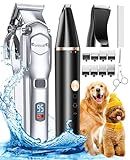 oneisall Dog Grooming Kit for Heavy Thick Hair&Coats/Low Noise Rechargeable Cordless Waterproof Dog Clippers for Grooming Animals&Pets/Pet Shaver with Stainless Steel Blade and Paw Trimmer
