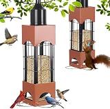 Squirrel Proof Bird Feeders for Outdoors Hanging, 5LB Large Capacity Metal Wild Bird Feeders, Heavy Duty Chew Proof Tube Feeder for Cardinal Finch Chickadee, Garden Yard Outside Decoration