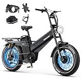 TESWAY 52V 3000W Dual Motor Ebike 200Miles Longest Range Electric Bike for Adults, 20" Fat Tire Full Suspension E Bike 2 Seaters for Off-Road,Commute,Travel (Black)