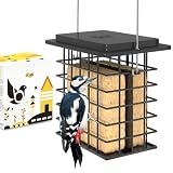 iBorn Double Suet Feeder for Outside Hanging,Weatherproof Suet Feeders,Suet Holder with Taller Grid for Woodpecker, Suet Cage Bird Feeders for Outdoors,Easy to Clean & Refill,All Metal,Black