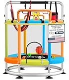 SenStyles Trampoline for Kids with Safety Enclosure Indoor and Outdoor mini Trampoline for Kids Anti Rollover Round Base Double Safety Handles 220 lbs Capacity ASTM Tested Easy Assembly Gift