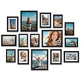 Vittanly 15 Pack Picture Frames Collage Wall Decor for Mounting or Tabletop Display, Gallery Frame Set for Family, Multi Sizes Including 3pcs 8x10, 6pcs 5x7, 6pcs 4x6, Black