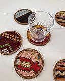 Kilim Fabric Coaster Set, Cloth Coaster Set, Coasters, Fabric Coaster Set, Authentic Turkish Kilim, Unique Fabric, Handmade, Woven Coasters, Each Set Unique/No Set Same, Sustainable Coasters (4)