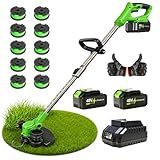 2026 New 48V 3 in 1 Cordless String Trimmer with Auto Spool Feed, 12’’ Electric Weed Wacker Cordless, 2x4.0AH Electric Weed Eater Battery Powered with 10 Replacement Spools (1 Set, Green)