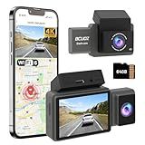 BCUOZ GS300 4K 3 Channel Dash Cam Front/Rear/Inside - WiFi 6 5GHz, Full Night Color, Voice Control, 2.0" IPS Touchscreen, Parking Mode, G-Sensor, 64GB Card Included (Supports 256GB)