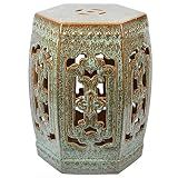 FMFT Decorative Ceramic Garden Stool, Chinese-Style Kiln Variable-Glazed Hexagonal Hollow Porcelain Drum Stool, Suitable for Living Room, Terrace, Garden, Etc, Onecolor