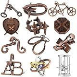 12Pcs Brain Teaser Puzzles for Adults and Teens, 3D Metal Puzzle Set with Various Difficulty Levels, IQ Logic Challenge Disentanglement Game, Fun Handheld Brain Teasers for Focus, Gifts for Boys Girls