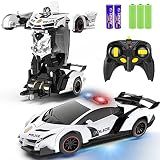 FDJ Remote Control Car - Transform Toys Car Robot, One Button Deformation to Robot with Flashing Light, 2.4Ghz 1:18 Scale Transforming Police Car Kids Toys with 360 Degree Rotating, Girls Boys Toys