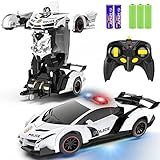 FDJ Remote Control Car - Transform Toys Car Robot, One Button Deformation to Robot with Flashing Light, 2.4Ghz 1:18 Scale Transforming Police Car Kids Toys with 360 Degree Rotating, Girls Boys Toys