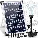 Jbobbju 12W Solar Fountain Pump, Solar Powered Water Pump with 6 Nozzles & 3.28FT DIY Water Hose, Solar Water Fountain for Outdoor Garden Bird Bath Pond Water Feature