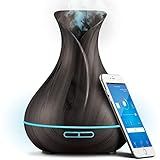 Sierra Modern Home Smart WiFi Wireless Essential Oil Aromatherapy 400ml Ultrasonic Diffuser & Humidifier with Alexa & Google Home Phone App & Voice Control - LED & Timer Settings Dark Brown