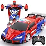 Febyhim Remote Control Car for Boys 8-12 4-7, 2.4GHz RC Car 1:18 Scale, One-Button Transforming Toy with 360° Spins, LED Lights
