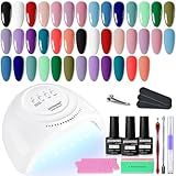 JODSONE 20 Colors Gel Nail Polish Kit with U V Light Base Top Matte Coat High Shine Vibrant Nail Gel Equipped with Manicure Tools